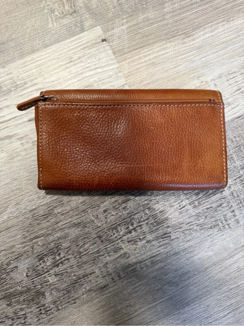 Fossil Brown Leather Trifold Pop Stitch Logo Checkbook Style Wallet